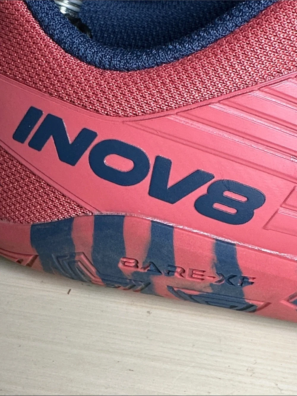Inov-8 mens bare-xf boomerang Coral Pink and Navy Trail Sneakers
